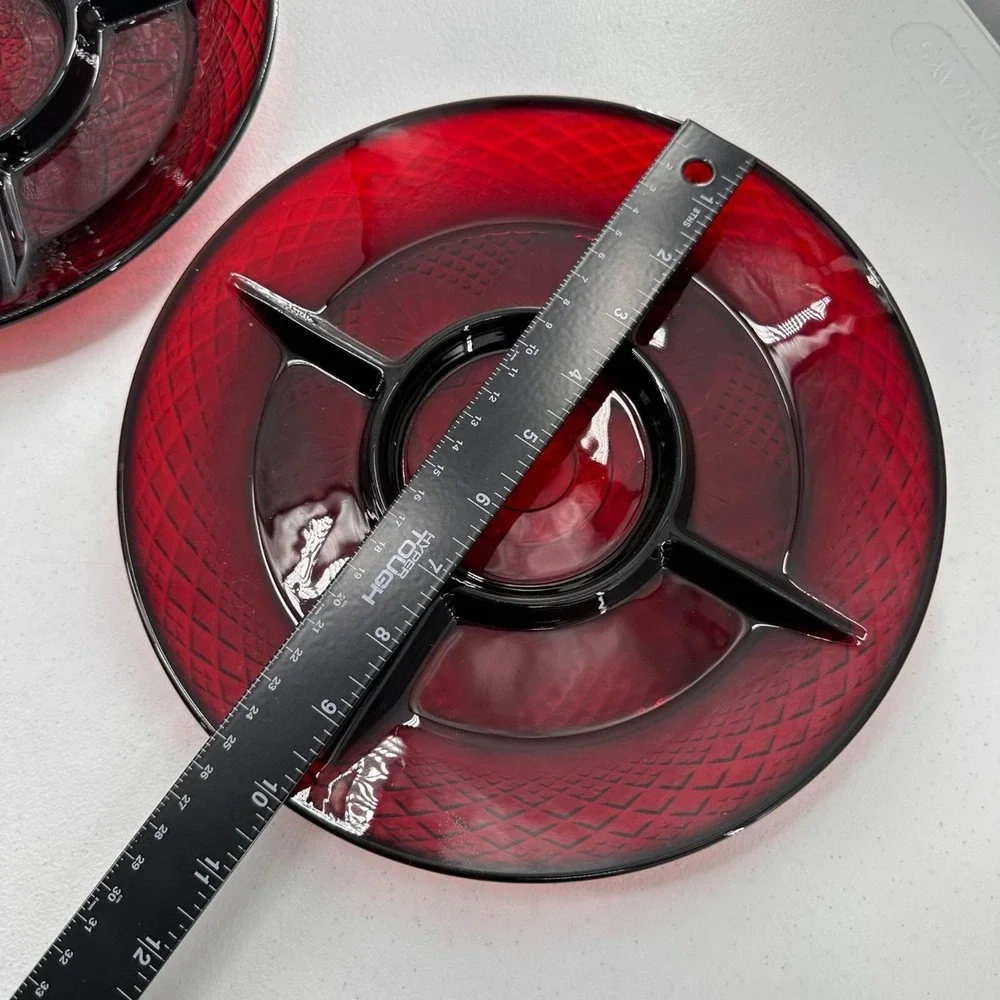 Vintage Luminarc Ruby Red Glass Plate Geometric France Relish 10
